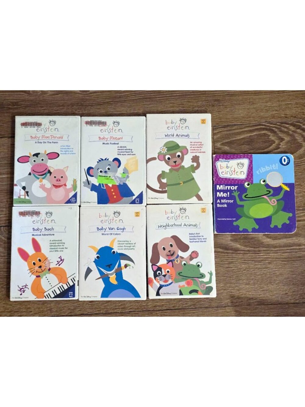 Baby Einstein DVD Lot 6 + 1 Mirror Me Board Book Bach Mozart MacDonald Animals+